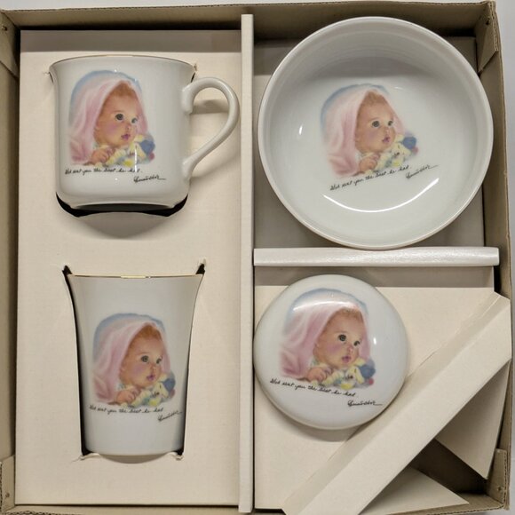 Vintage 1984 Baby's First Gift Set - Bowl, Cup, Tumbler & Pin Box - Picture 2 of 15